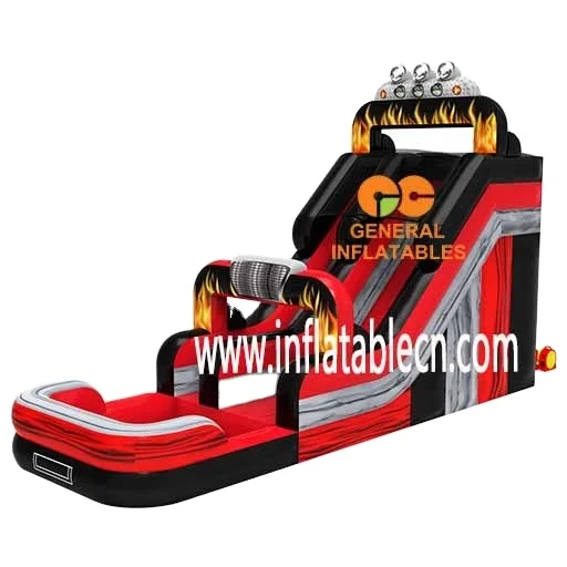 Adult children play double flame monster truck water slide for sale