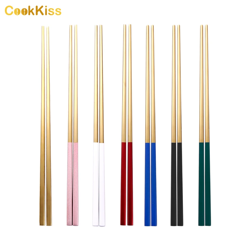Premium Japanese Inox Diamond Special Blue Metal Chop Sticks Set Gift Box Logo Stainless Steel Cooking Chopsticks