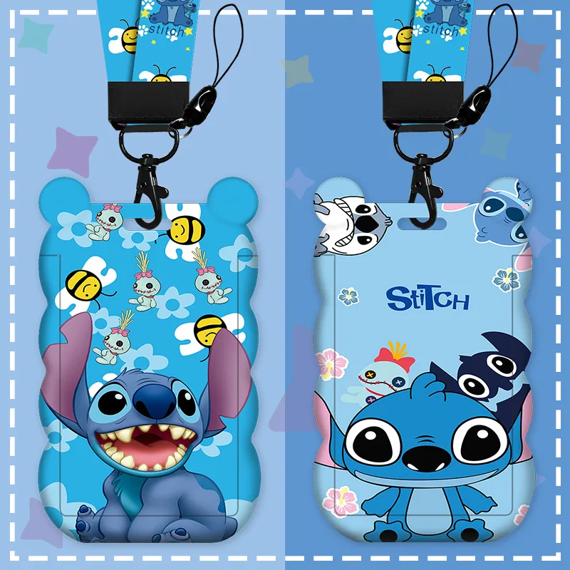 Cartoon wave card holder ins Stitch bus and subway access card holder with long hanging rope hanging neck Kindergarten ID