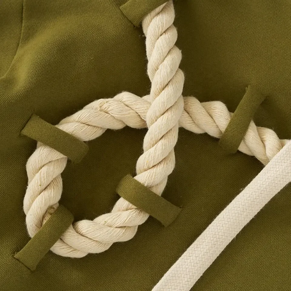 factory detachable coarse hemp rope knitted hoodie thick removable drawstring pullover oversized hoodie for men