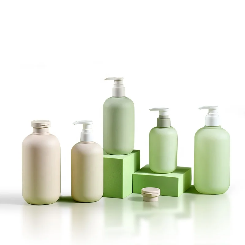 Skincare Packaging Body Wash Set 200ML 300ML 500ML Soft Touch Green Shampoo Bottle Matte Refillable Round Lotion Bottle