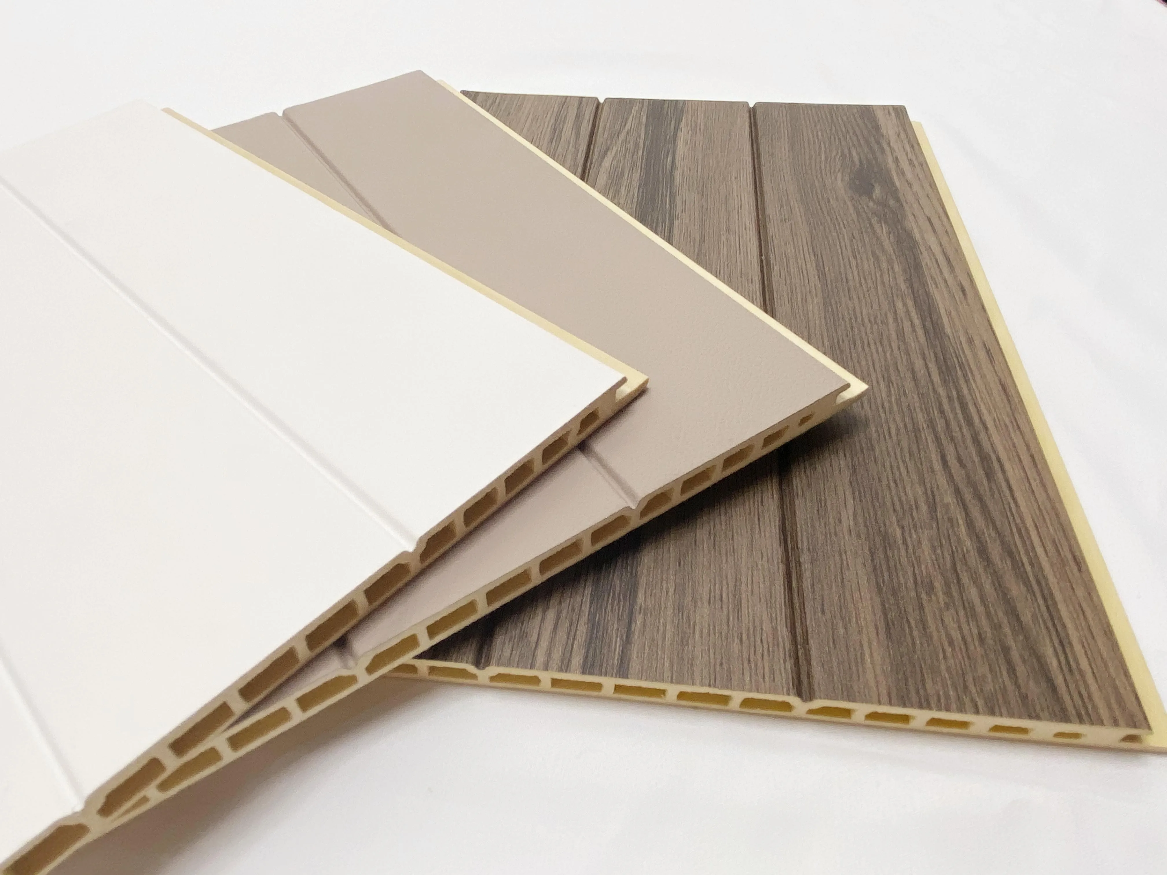 PVC Coated Bamboo Wood Fiber Slat Plate Wooden Grain WPC Wall Ceiling Boards Interior Fluted Panel for Indoor Decoration