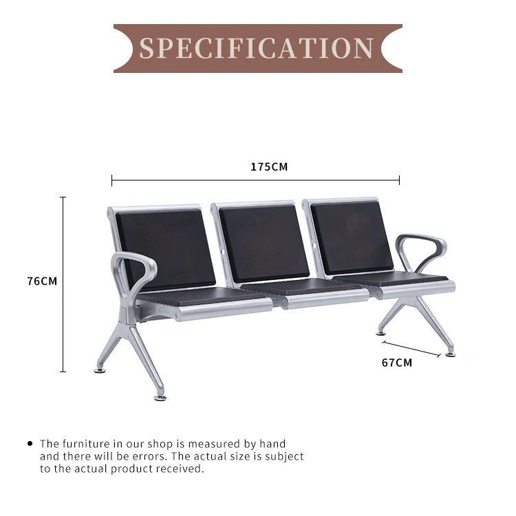 Fashion design solid reception chairs waiting room 4 seater pu leather waiting chairs