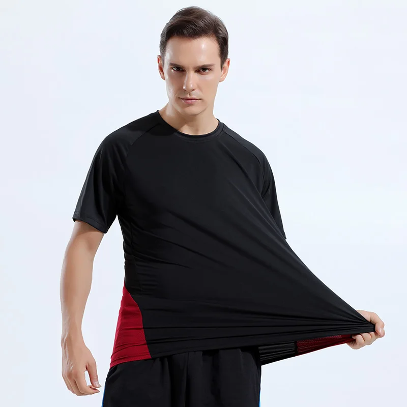 Polyester Spandex Fabric Apparel Stock running T Shirt Outdoor Men Tee Shirt Black Round Neck Gym T Shirt