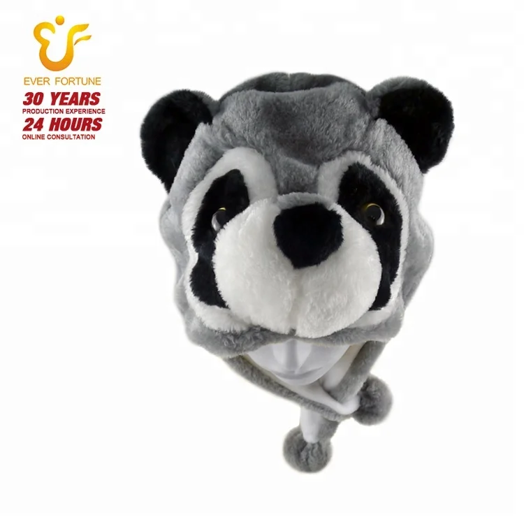 Wholesale Cute Panda Raccoon Head Caps Plush Animal Ear Flap Hat Winter Plush Hats Kids and Adults