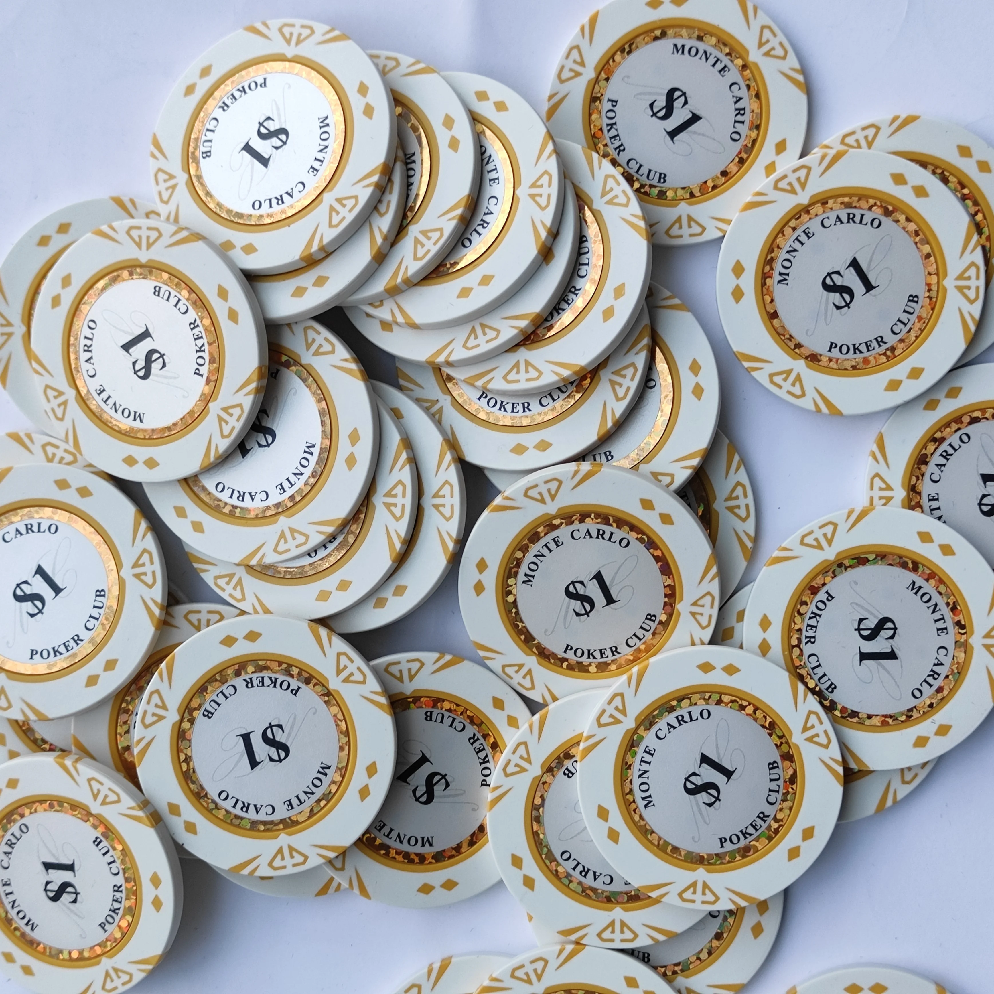 Custom Gold trim monte carlo stickers diamond  pattern poker chip for your casino