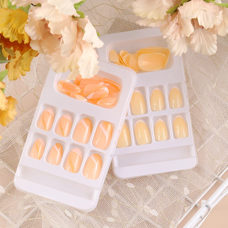 Wholesale Factory Price 24pcs Private Label Full Cover Coffin False Nail Art Manicure French Fingernail Nail Supplies