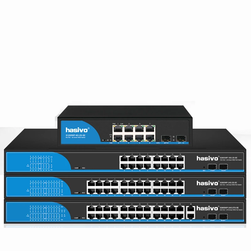 OEM/ODM Network Ethernet Fiber 2 Sfp 10/100/1000m Full Gigabit Managed  8 16 24 48 Port PoE Switch For CCTV