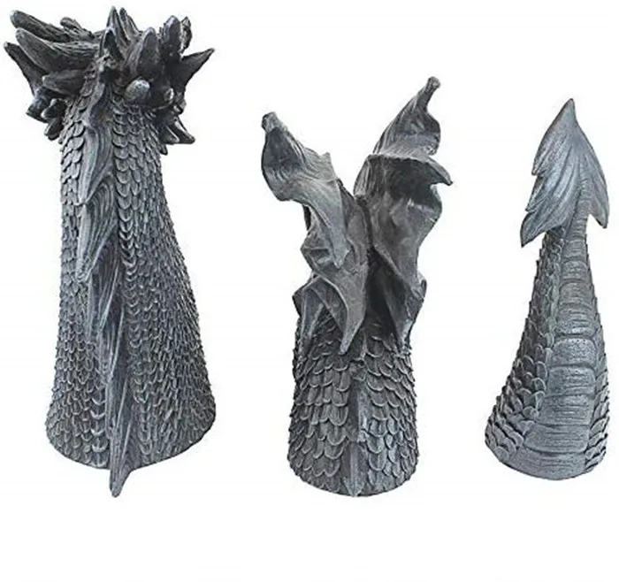 Resin Dragon of Falkenberg Castle Moat Lawn Garden Statue, 28 Inch Total, Polyresin, Grey Stone