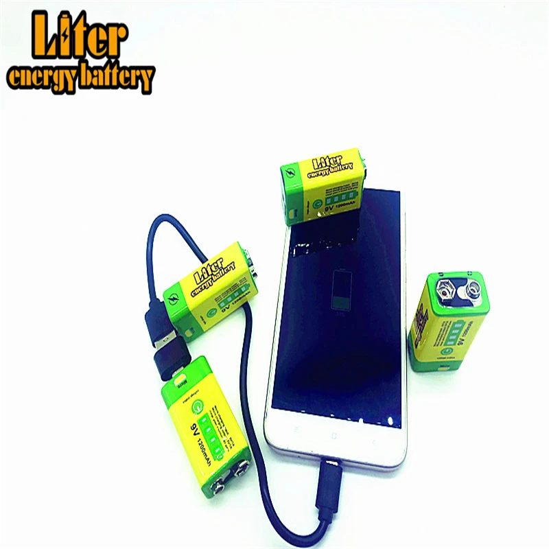 
9V lithium ion battery 1200mAh rechargeable via USB port Charge and discharge 