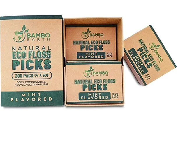 Natural Zero Waste Disposable Corn Starch/Straw Custom Logo Eco friendly Dental Floss Pick Dental Flosser