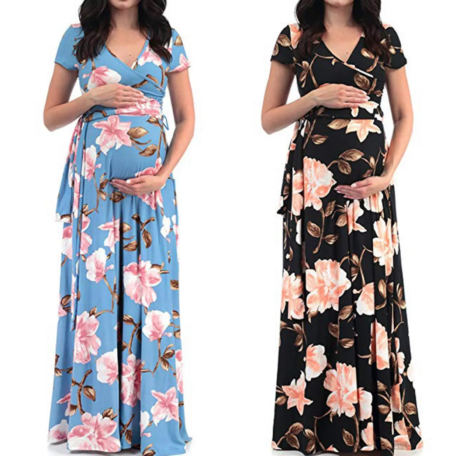 Amazon Hot Selling Women Clothes Pregnant Dress Maternity Summer Printing Floral Plus Size Maternity Dresses