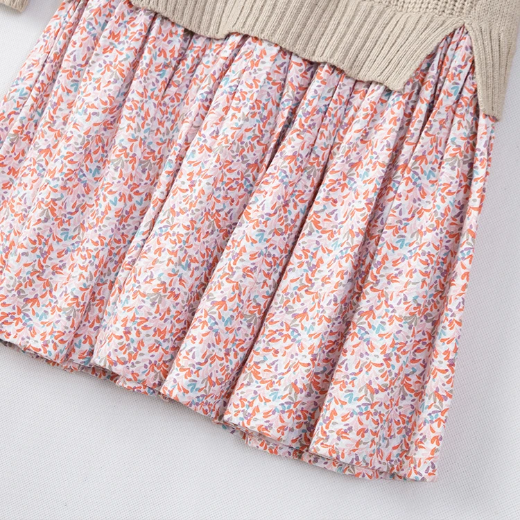 Autumn popular kids girls knitted dress children  long sleeve floral dress