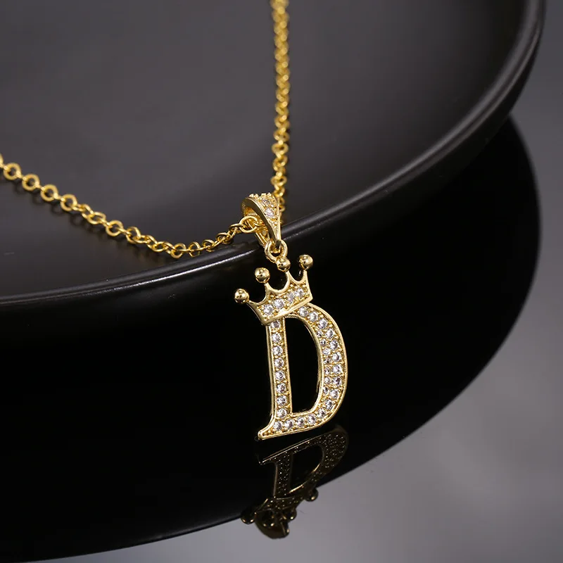 Kingcome New Fashion Zircon  Necklace Simple Tenrdy Crown English Letter Pendant Necklace for Women