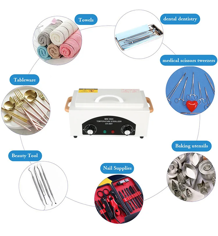 For Sundry Beauty Hair Nail CH-360T lab SPA Salon Barber Equipment Manicure Pedicure High Temperature Metal Tool Cleaning Box