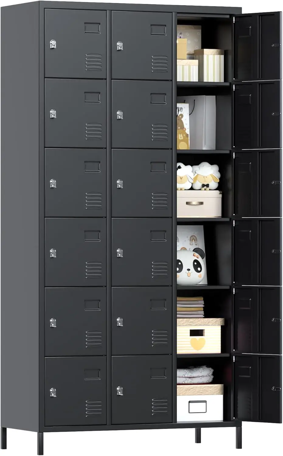 18 Doors Metal Lockers for Employees Metal Storage Locker Tall Metal Locker for Storage in Gyms Homes Offices with Hooks