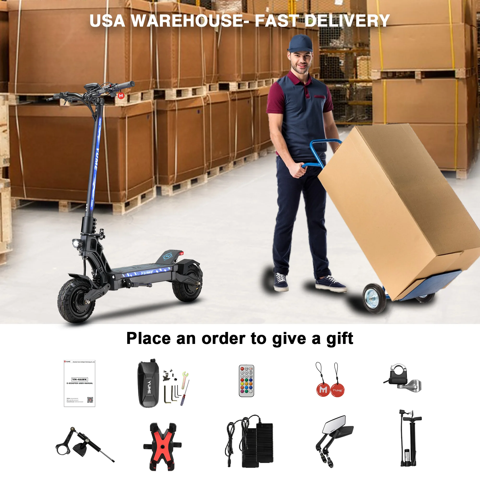 [US  EU Warehouse] New arrival YUME M10 HAWK Scooter 2000w/2400w Electric Scooters dual motor 10inch fat tire foldable scooter