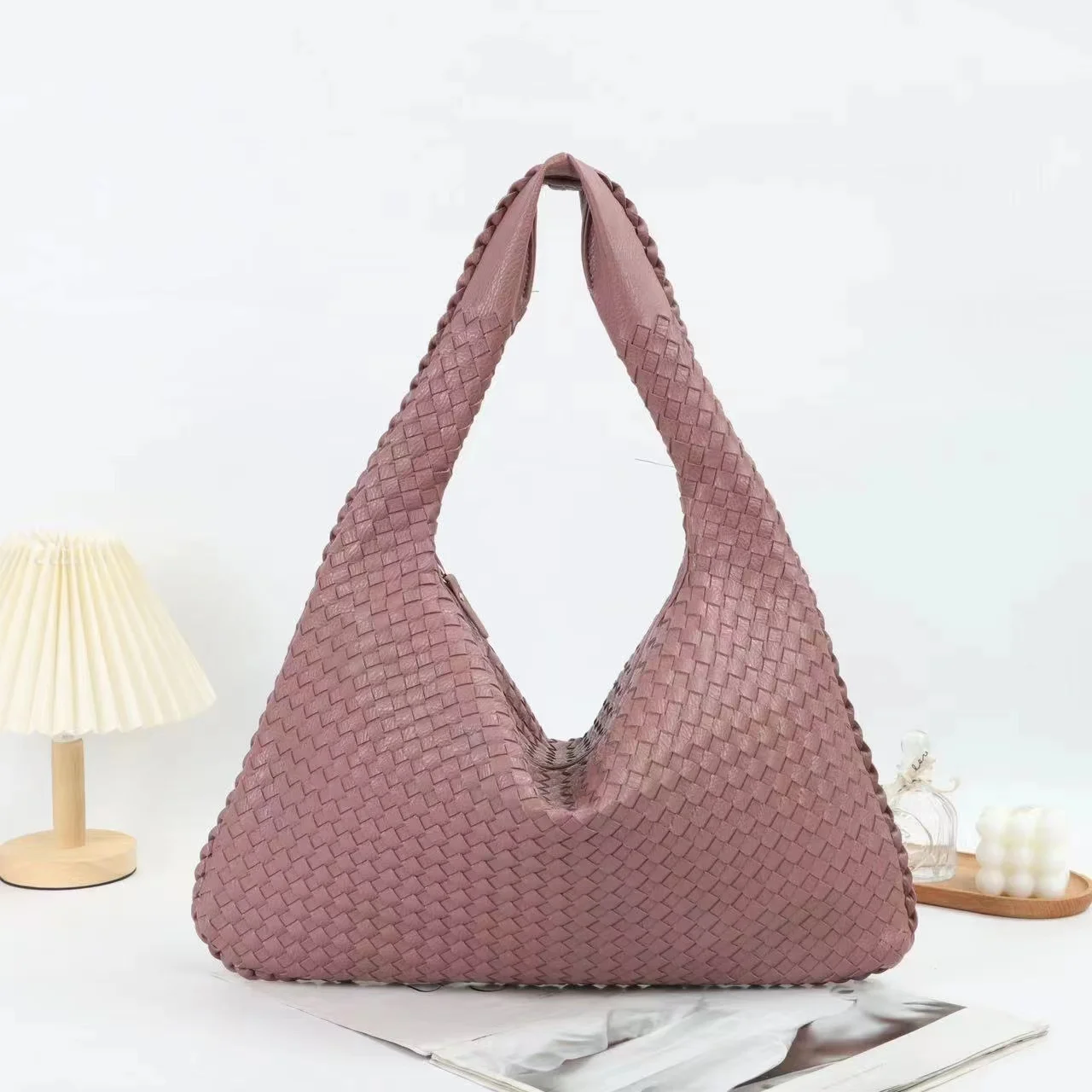 Newest Women Fall Vegan Leather Weave Hobo Bag Shoulder Handbag