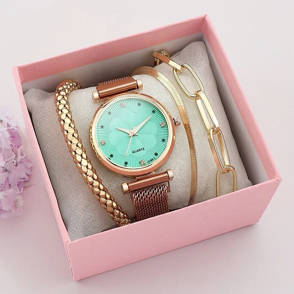 2023 New Women ladies Fashion Luxury Quartz Magnet Buckle Watch Bracelet 5 Set Wristwatch with Gift Boxes