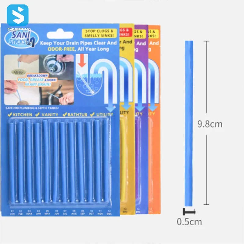 12pcs/ Pipe Cleaning Sticks Oil Decontamination Kitchen Toilet Bathtub Drain Cleaneer Spot Pipe Cleaner Clean Sewer Cleaning Rod