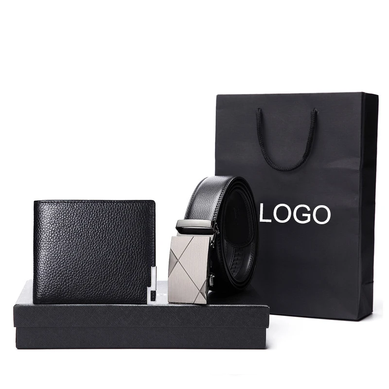 Wallet gift leather wallet belt gift set automatic men belt leather rfid blocking men wallet