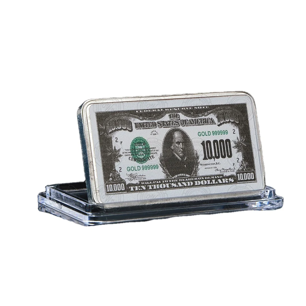 WR Home Accessory 10000 Dollar American Silver Bill Note Fake Bar Quality 999.9 Silver Bars