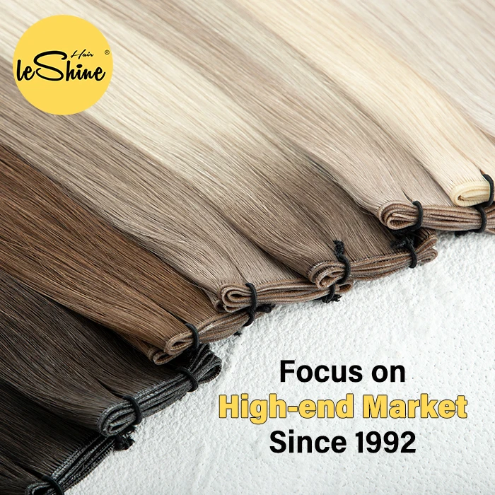 Leshine New Design handtied wefts Invisible Flat Weft Weave Human Hair Extensions Vendors  Seamless Genius Weft