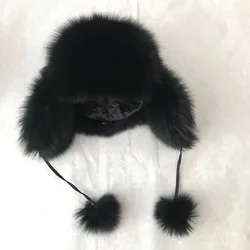 Factory Price Winter Warm Hat Fox Fur Fur Mink Hats with Real Fur Pom Poms for Women