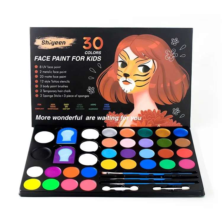 Water Activated Professional Face Paint Tattoo Plastic Tray Non-toxic Purple Face Painting Kit Halloween Paint Palette
