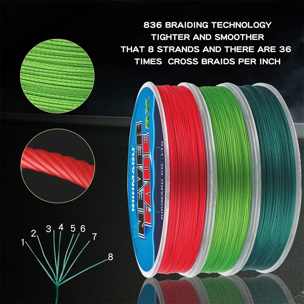 Rikimaru никогда не выцветает Премиум рыболовная леска 8 нитей чистая цветная ПЭ плетеная рыболовная леска 150/300yds 500 м соленая вода
