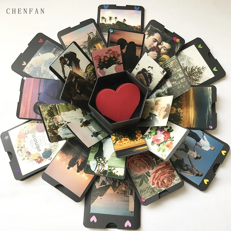 
Wholesale DIY Handmade Black Surprise Explosion Box Anniversary Valentine Day Birthday Gifts Scrapbook Photo Album Gift Box 