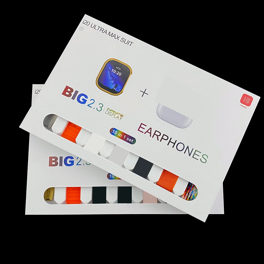 i20 ULTRA MAX SUIT smart watch Gift box Ultra 10+1 with 7 straps case 2.3 inch screen BT call i20 ultra max smart watch