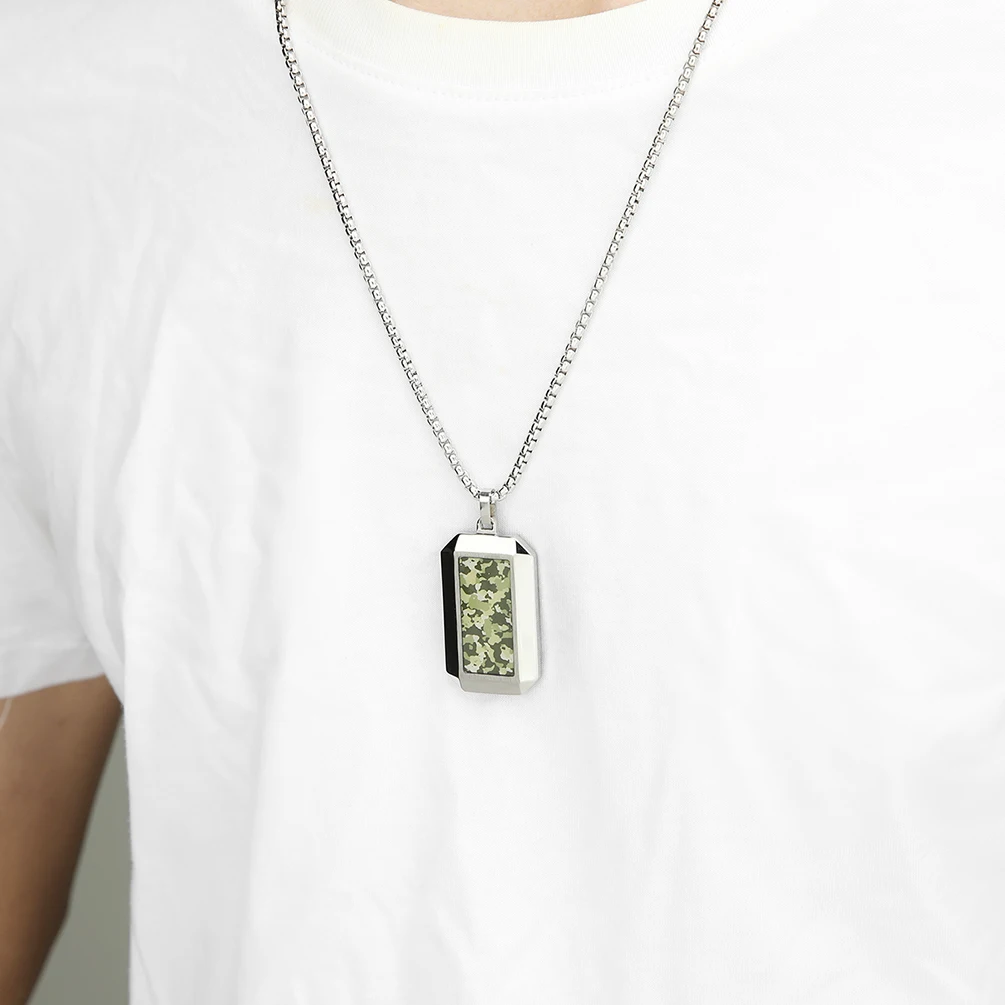 Custom Hexagonal Cut Adhesive Camouflage Military Dogtag Pendant Stainless Steel Necklace