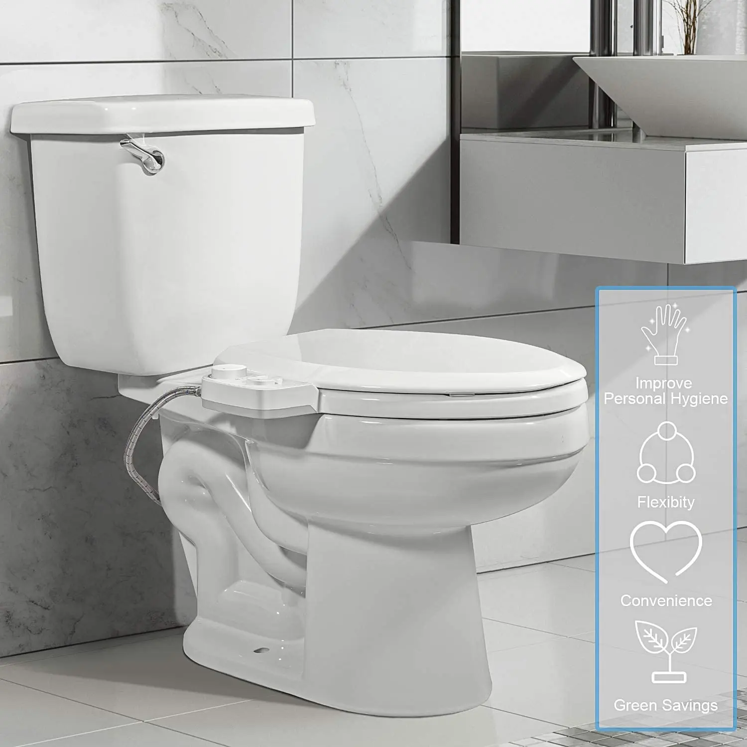 Non-Electric Bidet Toilet Seat Cover with Self Cleaning Dual Nozzles
