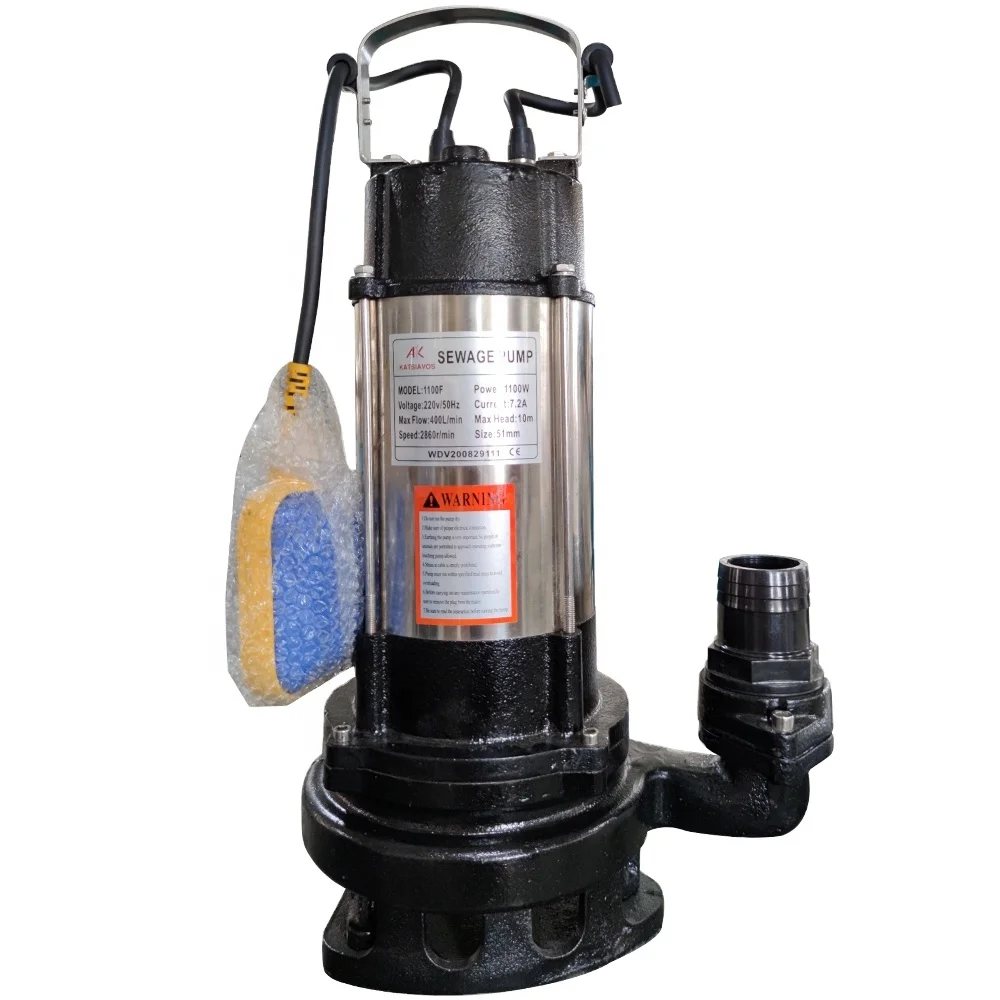 V1100F 1.1KW 1.5HP Submersible Sewage Electric Water Pumps with Cutter, Float Switch Price