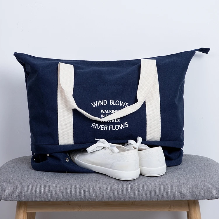 Double Layer Canvas Duffel Bags With Shoes Compartment Canvas Tote Sling Bag