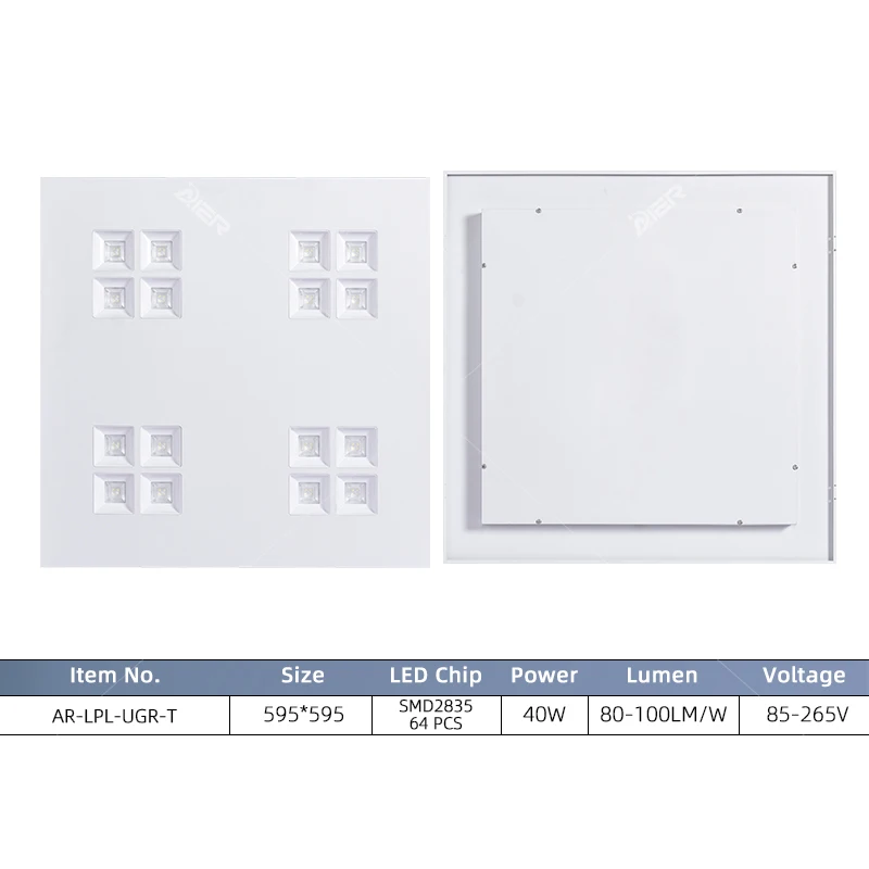Office Lighting Ac85-265v 130-140lm\W 3000-7000k Ra80 595*595 Recessed Recessed Grid Backlit Flat Led Panel Light For School