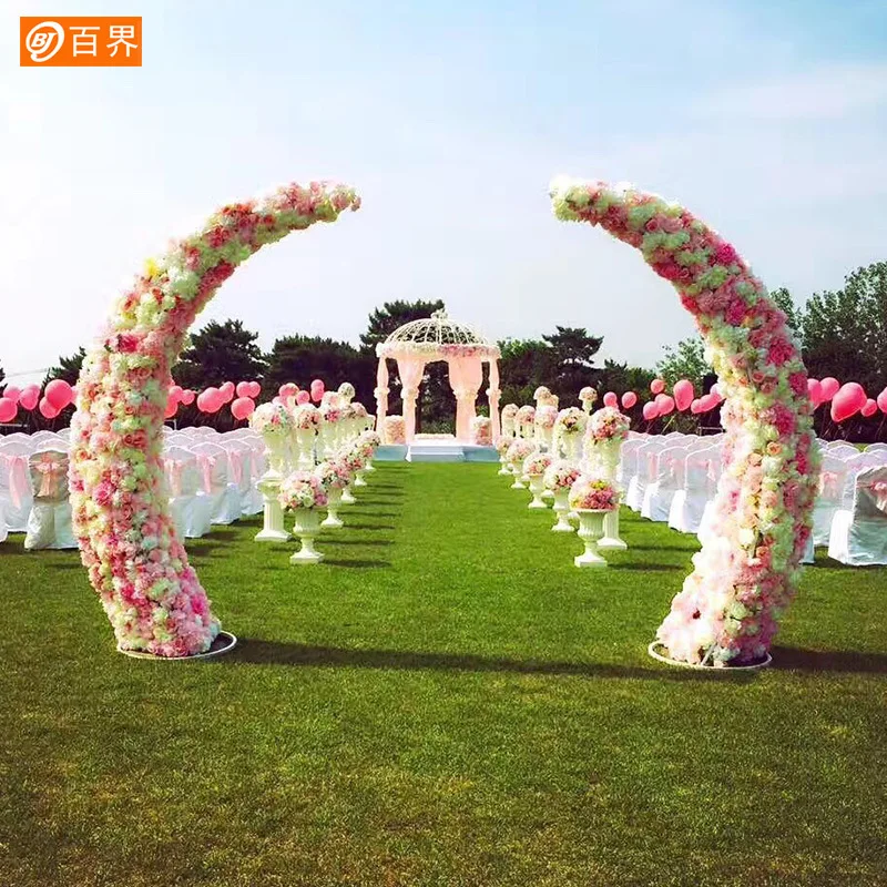 Wholesale Outdoor Wedding Wrought Iron Manufacturers Arrange Props Curved Moon Arches