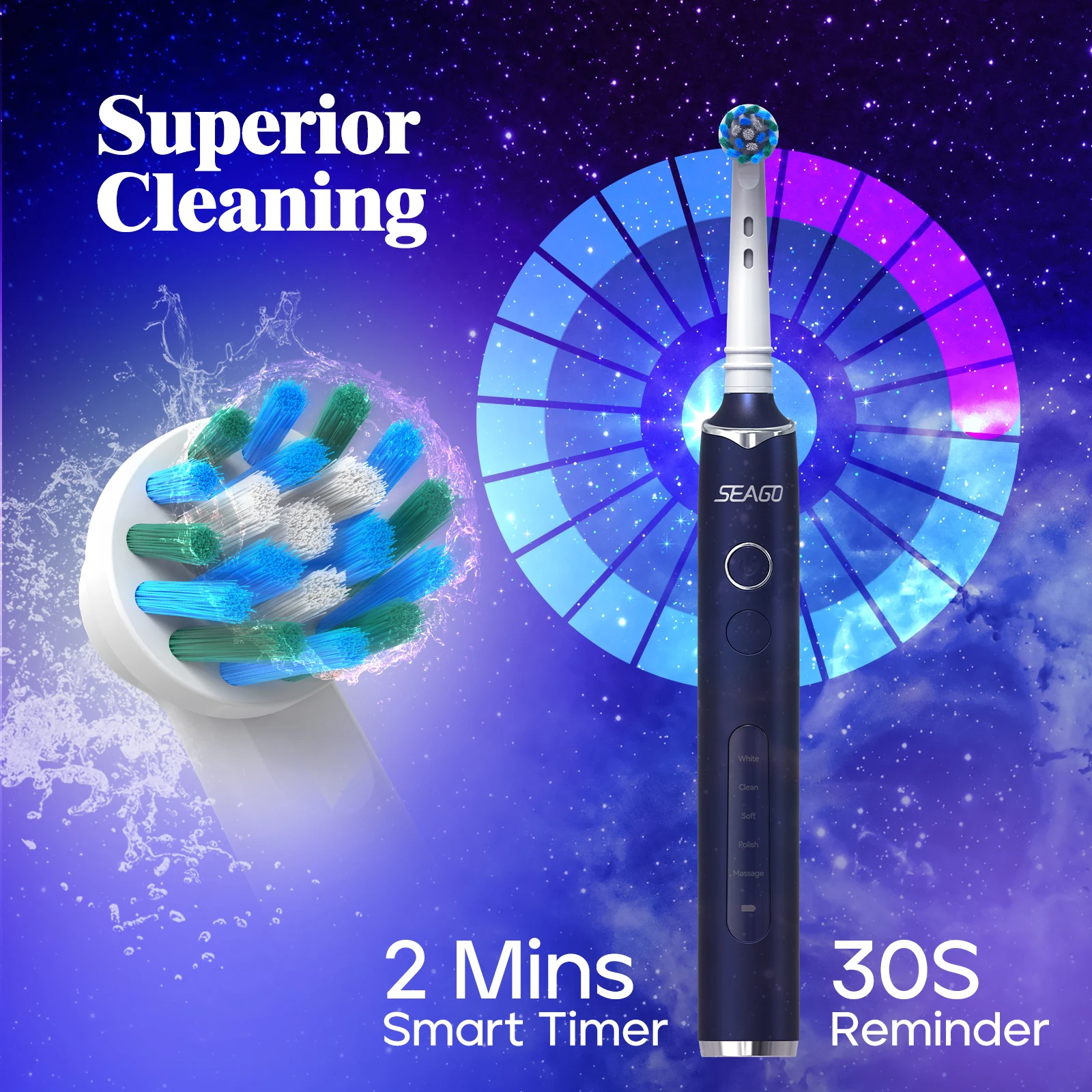 Seago SG-2603 New Arrival  Adult Automatic Long Battery Rechargeable 5 Brushing Modes Rotating Electric Toothbrush With IPX7
