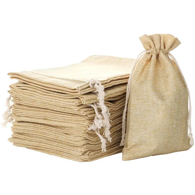 Wholesale portable reusable eco friendly small hemp nature jute burlap drawstring gift bag