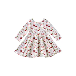 GIrlymax 2022 Christmas Gingerbread Truck Trees Twirl Long Sleeve Knee Length Dresses