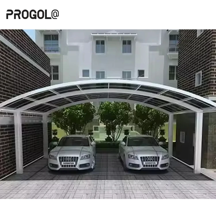Progola Outdoor Waterproof Carport Double Two Car Shelter Modern Design Garages Aluminum Frame Carport With Polycarbonate Roof