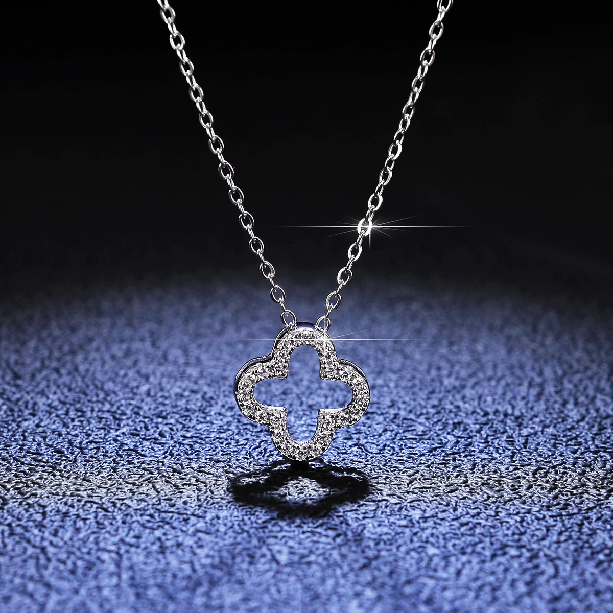 Full Cubic Zirconium 925 Sterling Silver Choker  White Gold Moissanite Stone Pendant Necklace Wedding Four leaf Clover Necklace