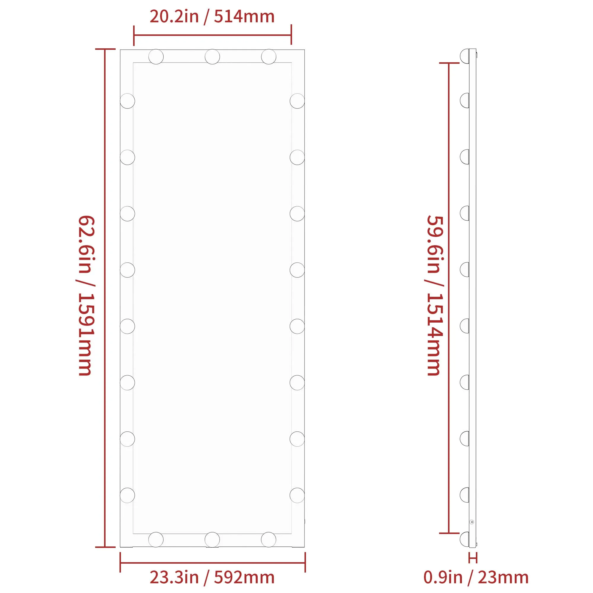 USA Free Shipping F4 Hollywood Full Length Mirror, 63*24inch Large Floor Body Mirror with lights for Dressing Room, Bedroom