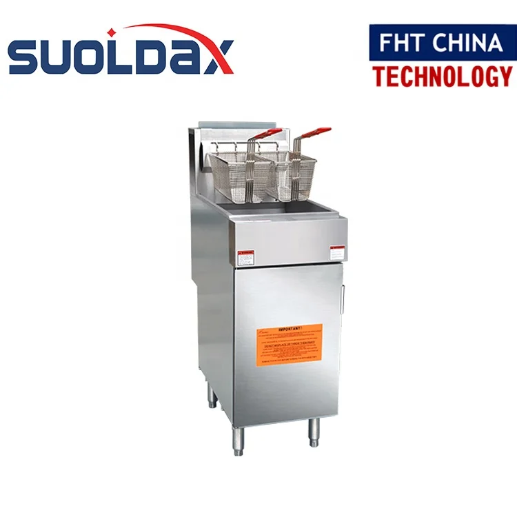Suoldax FHT-CHINA  Commercial Kitchen Equipment Single Tank Double Basket Open Pot Floor Gas Deep Fryer(CCGF-50)