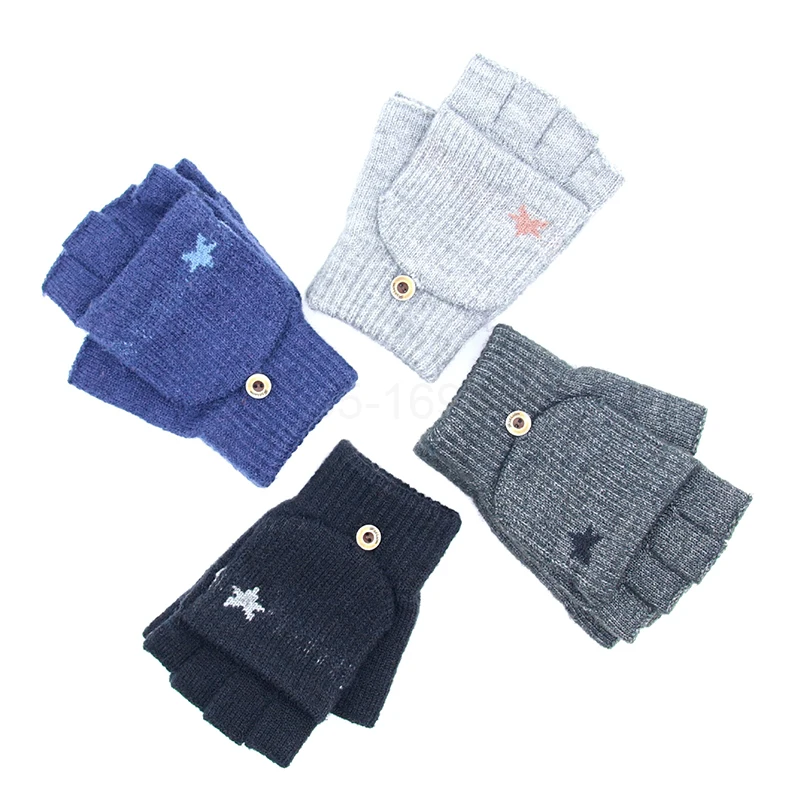 Custom Winter Women Man Thick Open Half Finger Gloves Outdoor Knitting Knit Warm Alpaca Wool Fingerless Flip Jacquard Mittens
