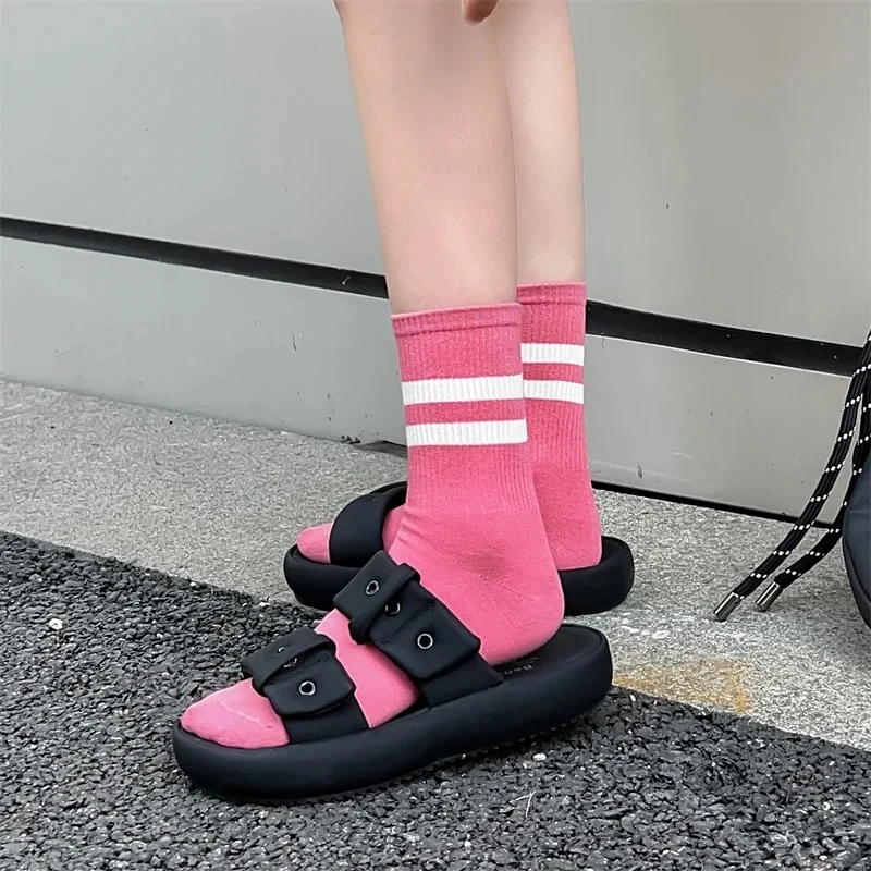 Women Socks Japanese Fashion Autumn New Novelty Candy Color Cotton Sports Crew Socks For Girls Preppy Style Striped Socks