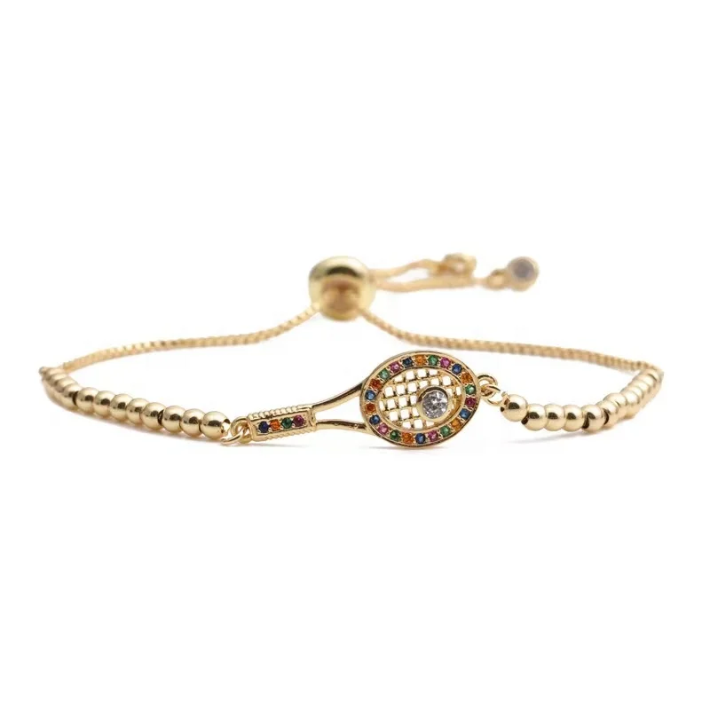 Fashion Stylish simple metal rhinestone colorful plastic tennis racket adjustable bracelet for women and girls