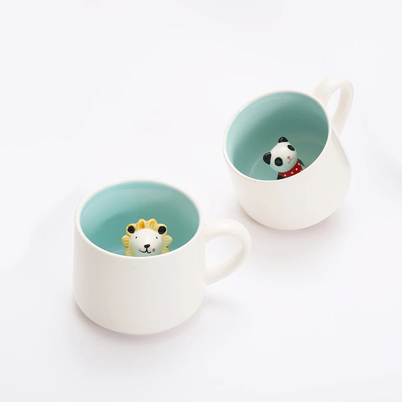 High Quality Customized Unique Design Ceramic Coffee Cup Cartoon Modern Color Matching Animal Mug
