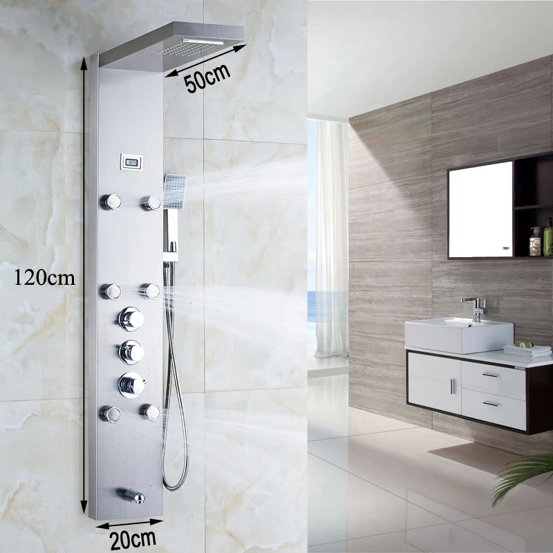 Factory Direct Sale Bathroom Luxury Shower Plate Wall Mounted Stainless Steel Massage Body Jet Head Luxury Led Shower Board